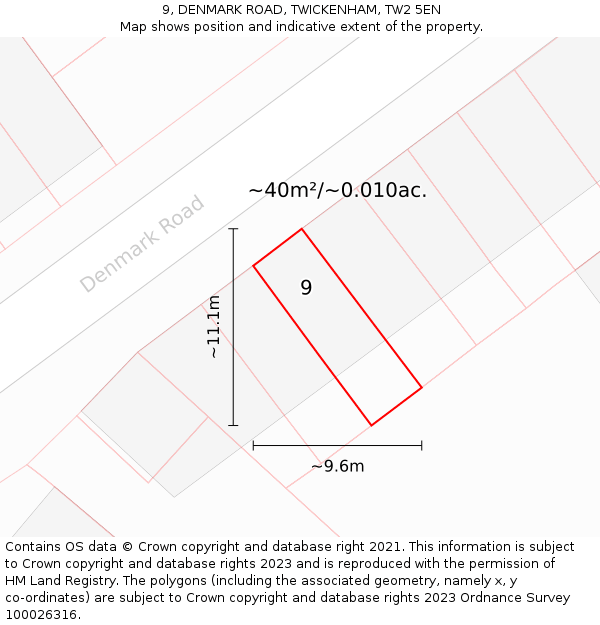 9, DENMARK ROAD, TWICKENHAM, TW2 5EN: Plot and title map