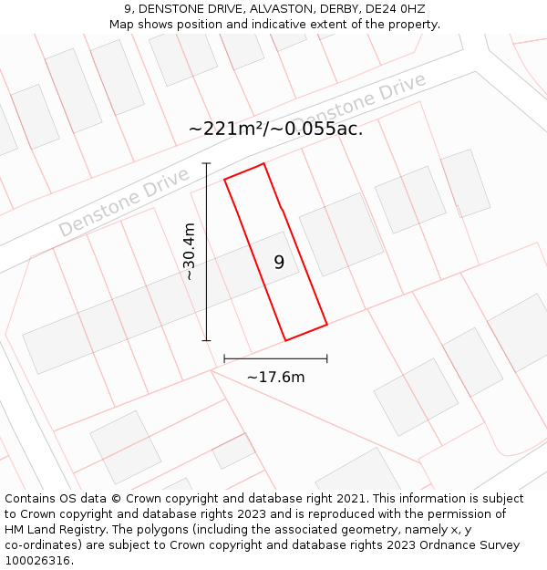 9, DENSTONE DRIVE, ALVASTON, DERBY, DE24 0HZ: Plot and title map