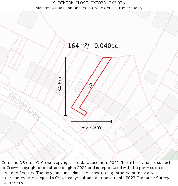 9, DENTON CLOSE, OXFORD, OX2 9BN: Plot and title map