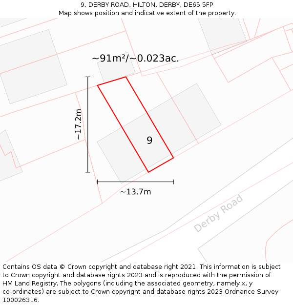 9, DERBY ROAD, HILTON, DERBY, DE65 5FP: Plot and title map