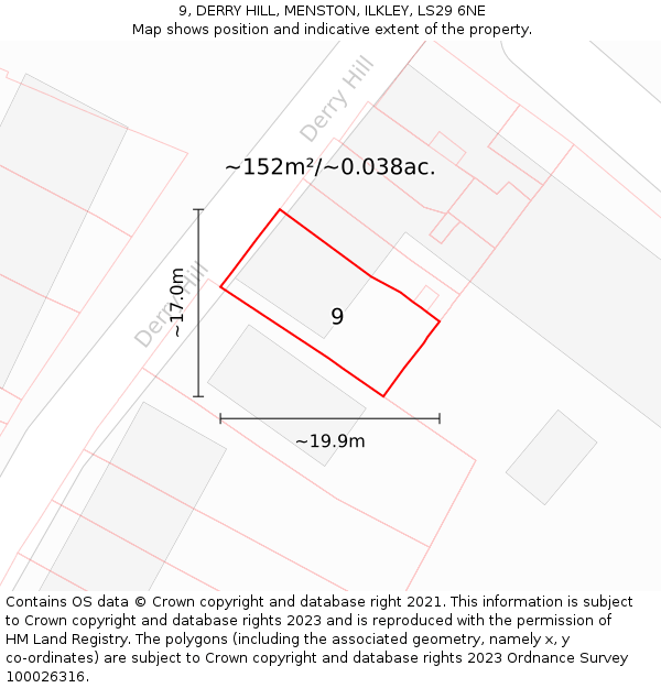 9, DERRY HILL, MENSTON, ILKLEY, LS29 6NE: Plot and title map