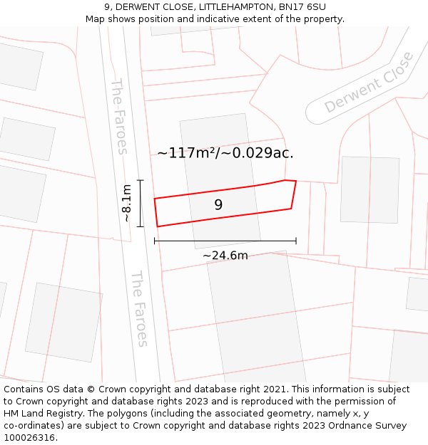 9, DERWENT CLOSE, LITTLEHAMPTON, BN17 6SU: Plot and title map