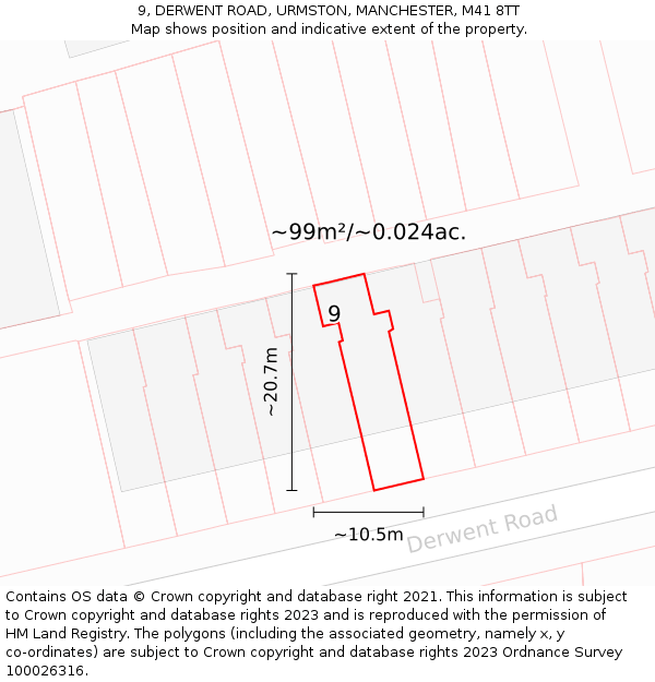 9, DERWENT ROAD, URMSTON, MANCHESTER, M41 8TT: Plot and title map