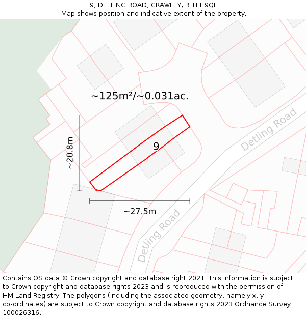9, DETLING ROAD, CRAWLEY, RH11 9QL: Plot and title map