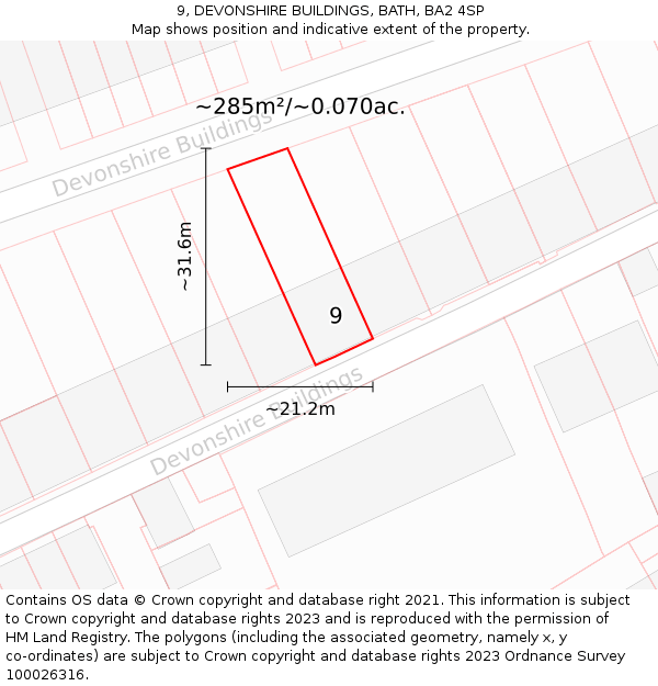 9, DEVONSHIRE BUILDINGS, BATH, BA2 4SP: Plot and title map