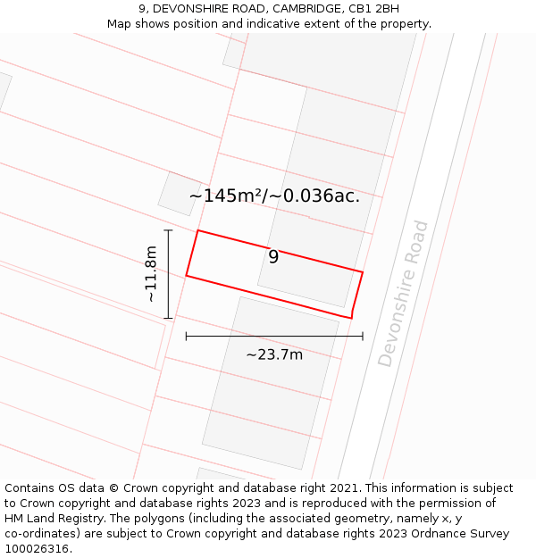 9, DEVONSHIRE ROAD, CAMBRIDGE, CB1 2BH: Plot and title map