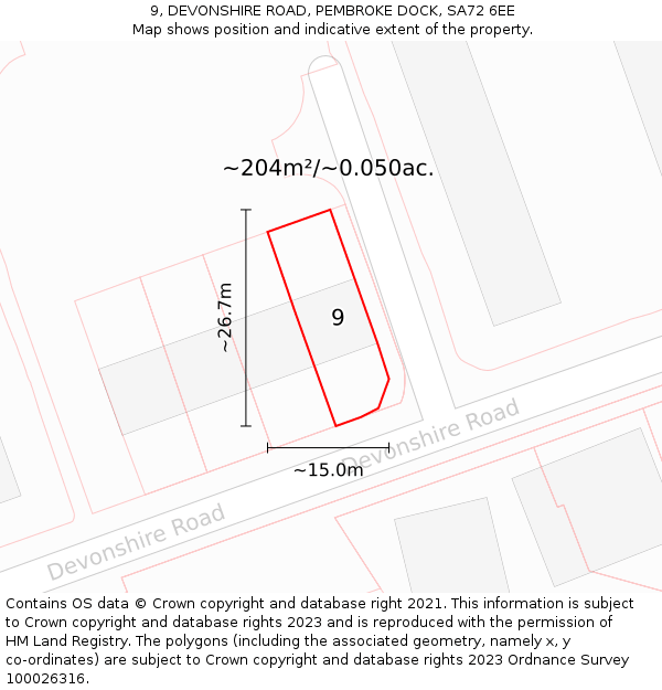 9, DEVONSHIRE ROAD, PEMBROKE DOCK, SA72 6EE: Plot and title map