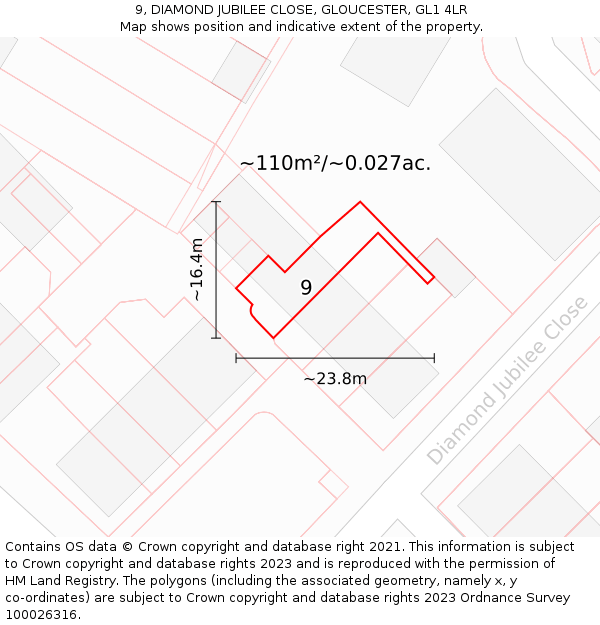 9, DIAMOND JUBILEE CLOSE, GLOUCESTER, GL1 4LR: Plot and title map