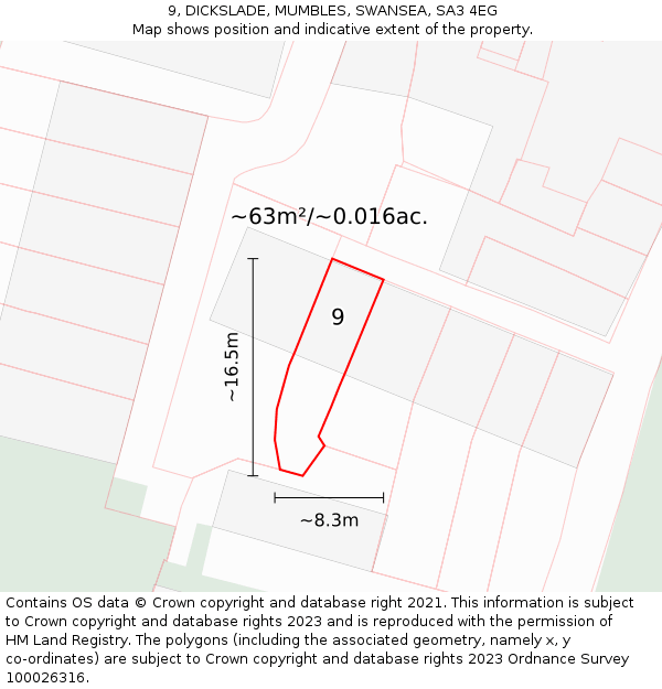 9, DICKSLADE, MUMBLES, SWANSEA, SA3 4EG: Plot and title map