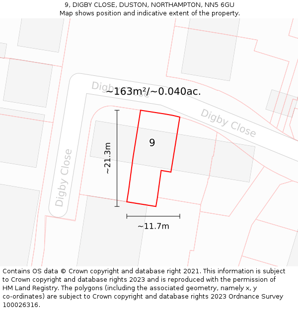 9, DIGBY CLOSE, DUSTON, NORTHAMPTON, NN5 6GU: Plot and title map