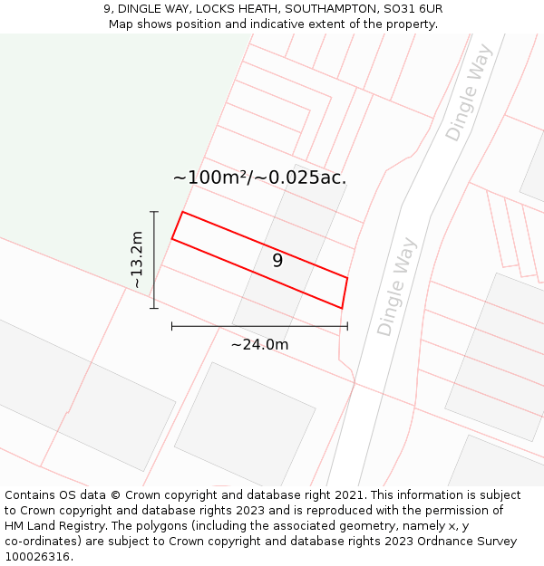 9, DINGLE WAY, LOCKS HEATH, SOUTHAMPTON, SO31 6UR: Plot and title map