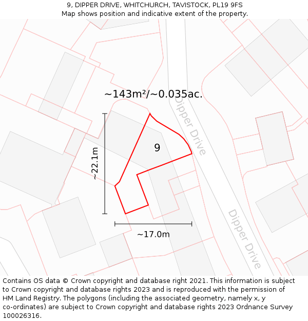 9, DIPPER DRIVE, WHITCHURCH, TAVISTOCK, PL19 9FS: Plot and title map