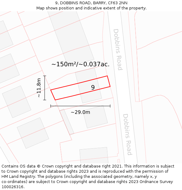 9, DOBBINS ROAD, BARRY, CF63 2NN: Plot and title map