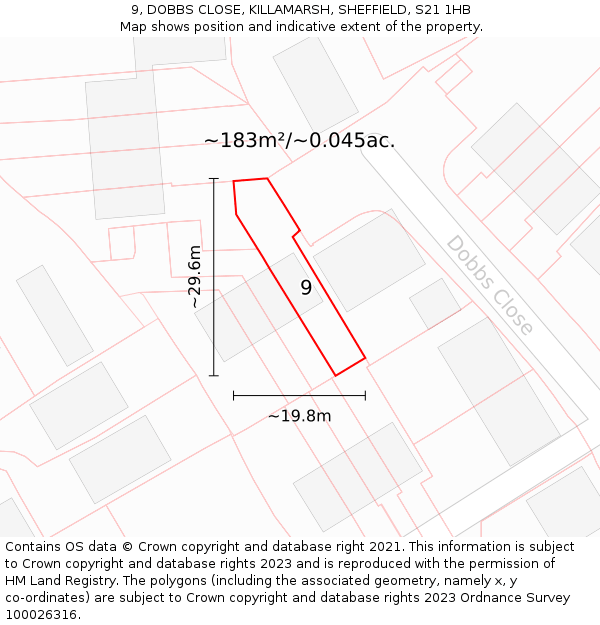 9, DOBBS CLOSE, KILLAMARSH, SHEFFIELD, S21 1HB: Plot and title map