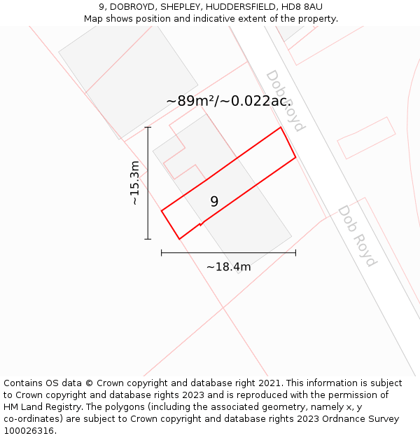 9, DOBROYD, SHEPLEY, HUDDERSFIELD, HD8 8AU: Plot and title map