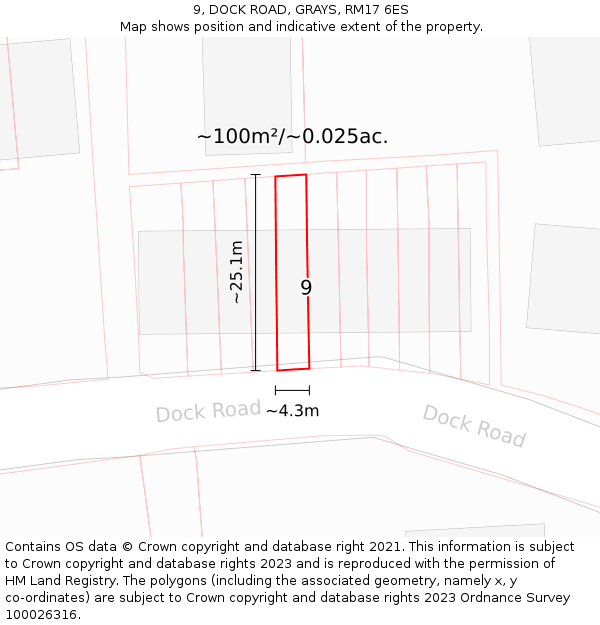 9, DOCK ROAD, GRAYS, RM17 6ES: Plot and title map
