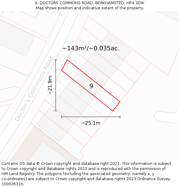 9, DOCTORS COMMONS ROAD, BERKHAMSTED, HP4 3DW: Plot and title map