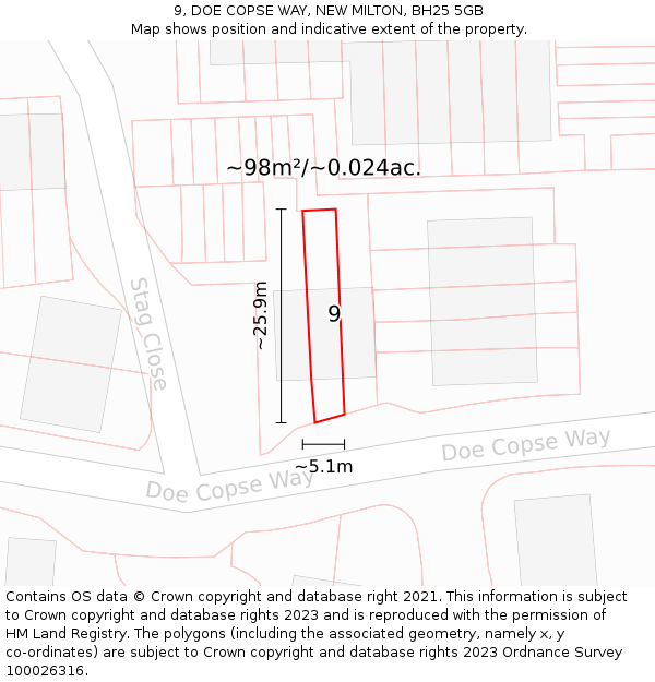 9, DOE COPSE WAY, NEW MILTON, BH25 5GB: Plot and title map