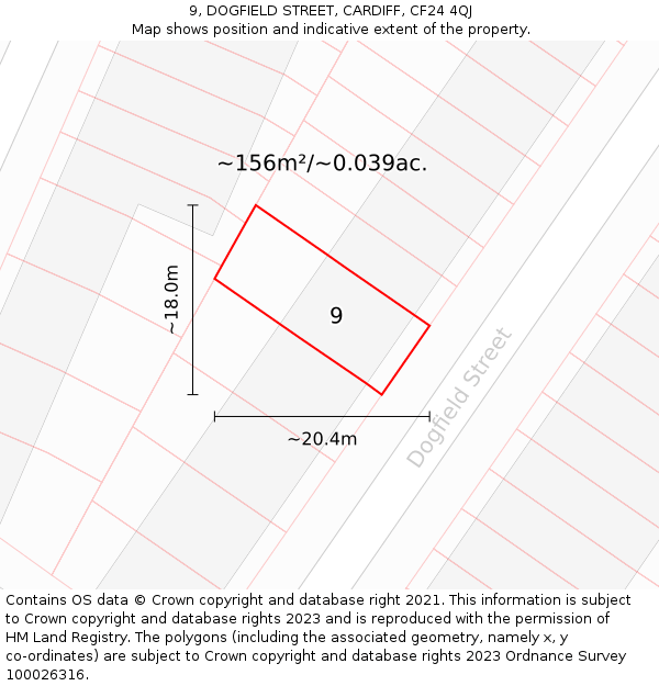 9, DOGFIELD STREET, CARDIFF, CF24 4QJ: Plot and title map