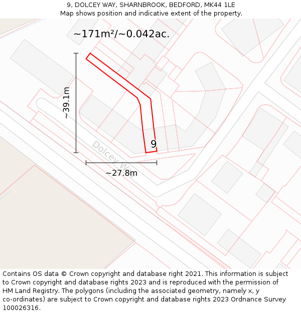 9, DOLCEY WAY, SHARNBROOK, BEDFORD, MK44 1LE: Plot and title map
