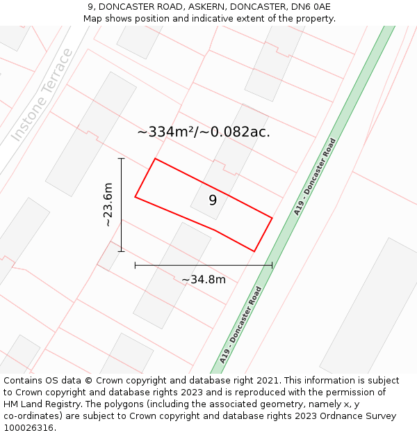 9, DONCASTER ROAD, ASKERN, DONCASTER, DN6 0AE: Plot and title map