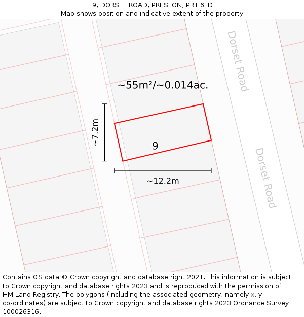 9, DORSET ROAD, PRESTON, PR1 6LD: Plot and title map