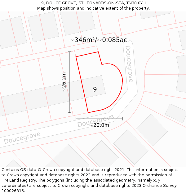 9, DOUCE GROVE, ST LEONARDS-ON-SEA, TN38 0YH: Plot and title map