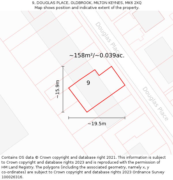 9, DOUGLAS PLACE, OLDBROOK, MILTON KEYNES, MK6 2XQ: Plot and title map