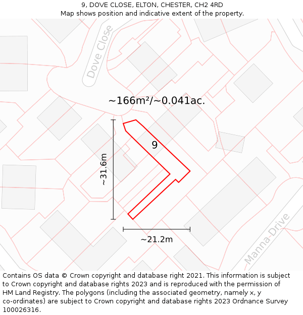 9, DOVE CLOSE, ELTON, CHESTER, CH2 4RD: Plot and title map