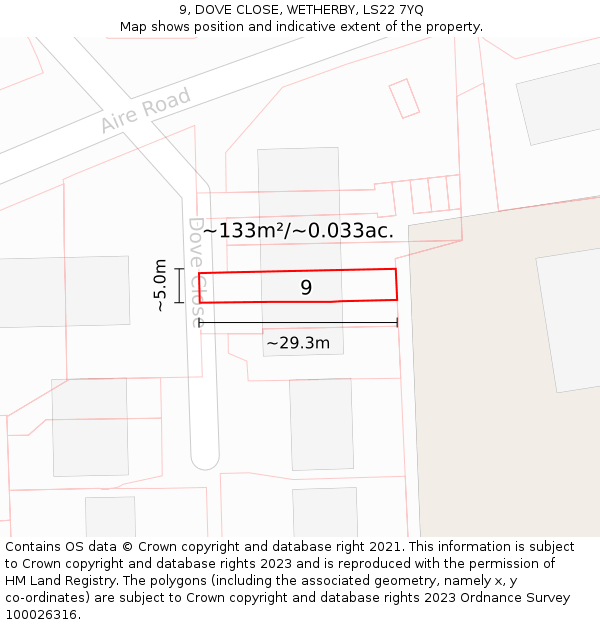 9, DOVE CLOSE, WETHERBY, LS22 7YQ: Plot and title map