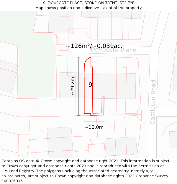 9, DOVECOTE PLACE, STOKE-ON-TRENT, ST3 7YR: Plot and title map