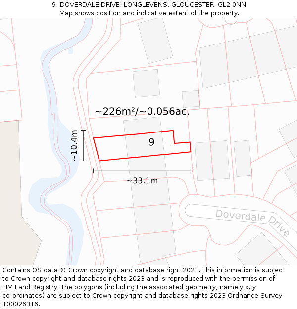 9, DOVERDALE DRIVE, LONGLEVENS, GLOUCESTER, GL2 0NN: Plot and title map