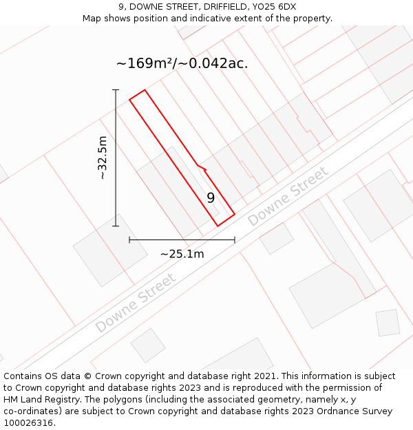 9, DOWNE STREET, DRIFFIELD, YO25 6DX: Plot and title map