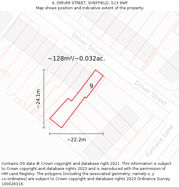9, DRIVER STREET, SHEFFIELD, S13 9WP: Plot and title map