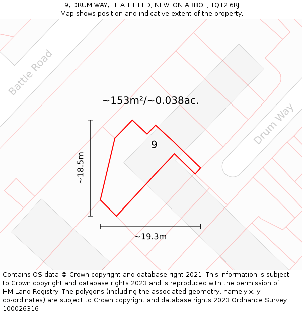 9, DRUM WAY, HEATHFIELD, NEWTON ABBOT, TQ12 6RJ: Plot and title map
