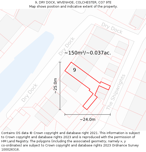 9, DRY DOCK, WIVENHOE, COLCHESTER, CO7 9TE: Plot and title map