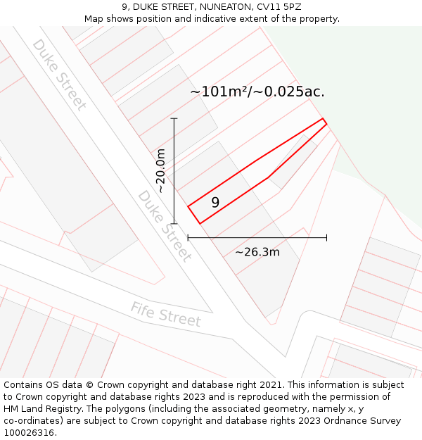 9, DUKE STREET, NUNEATON, CV11 5PZ: Plot and title map