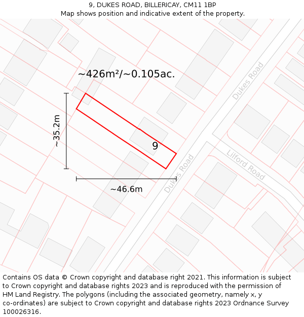 9, DUKES ROAD, BILLERICAY, CM11 1BP: Plot and title map
