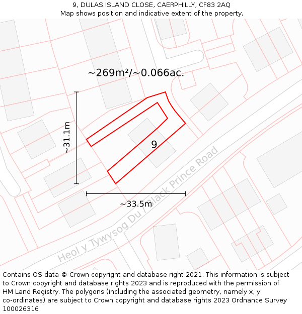 9, DULAS ISLAND CLOSE, CAERPHILLY, CF83 2AQ: Plot and title map