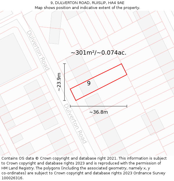 9, DULVERTON ROAD, RUISLIP, HA4 9AE: Plot and title map