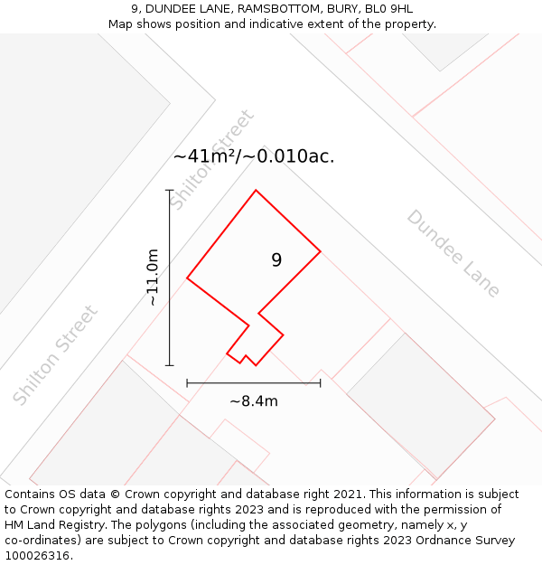 9, DUNDEE LANE, RAMSBOTTOM, BURY, BL0 9HL: Plot and title map