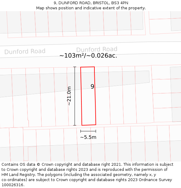 9, DUNFORD ROAD, BRISTOL, BS3 4PN: Plot and title map