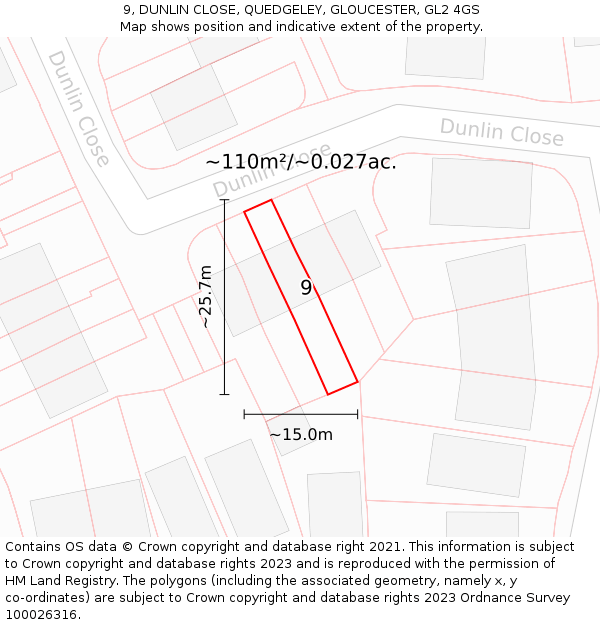 9, DUNLIN CLOSE, QUEDGELEY, GLOUCESTER, GL2 4GS: Plot and title map