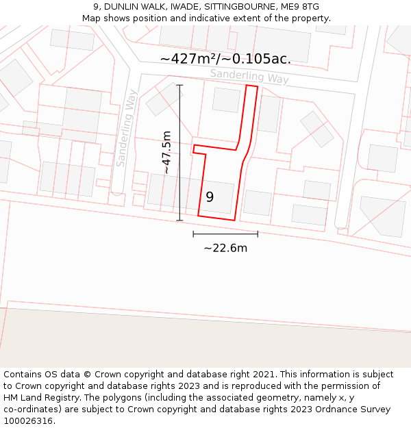 9, DUNLIN WALK, IWADE, SITTINGBOURNE, ME9 8TG: Plot and title map