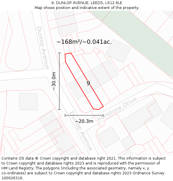 9, DUNLOP AVENUE, LEEDS, LS12 6LE: Plot and title map