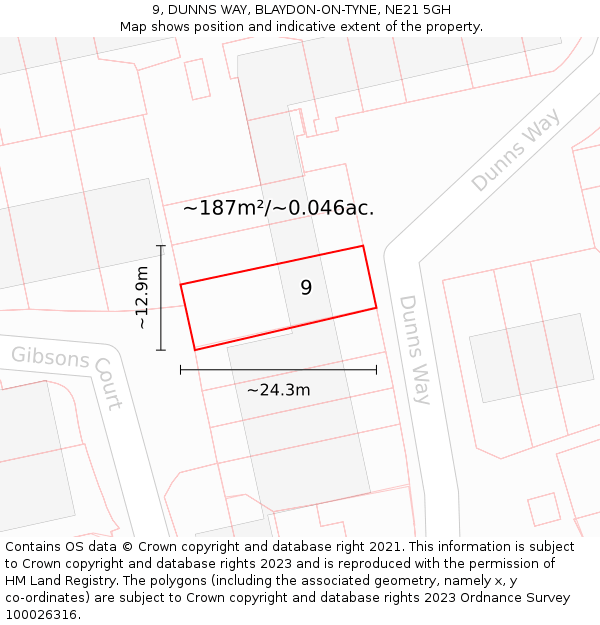 9, DUNNS WAY, BLAYDON-ON-TYNE, NE21 5GH: Plot and title map