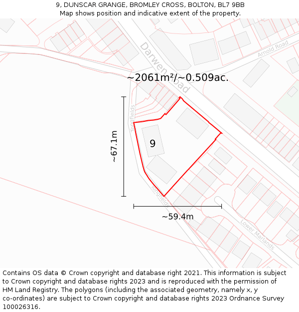 9, DUNSCAR GRANGE, BROMLEY CROSS, BOLTON, BL7 9BB: Plot and title map