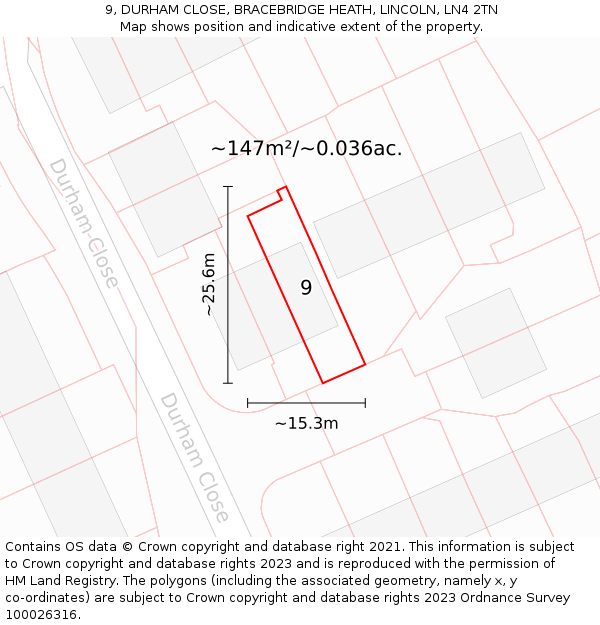 9, DURHAM CLOSE, BRACEBRIDGE HEATH, LINCOLN, LN4 2TN: Plot and title map
