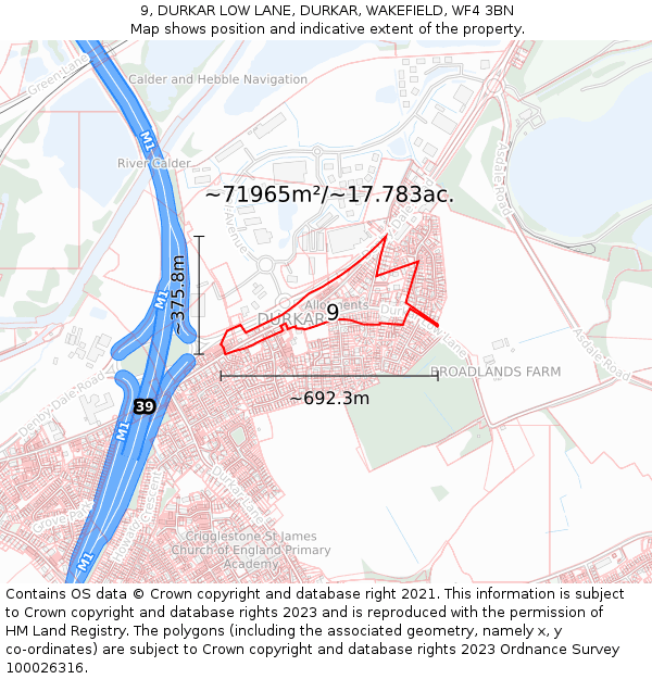 9, DURKAR LOW LANE, DURKAR, WAKEFIELD, WF4 3BN: Plot and title map