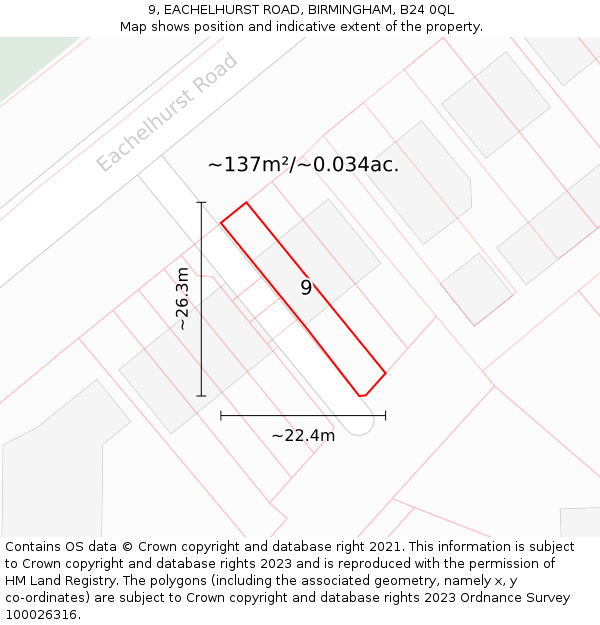 9, EACHELHURST ROAD, BIRMINGHAM, B24 0QL: Plot and title map